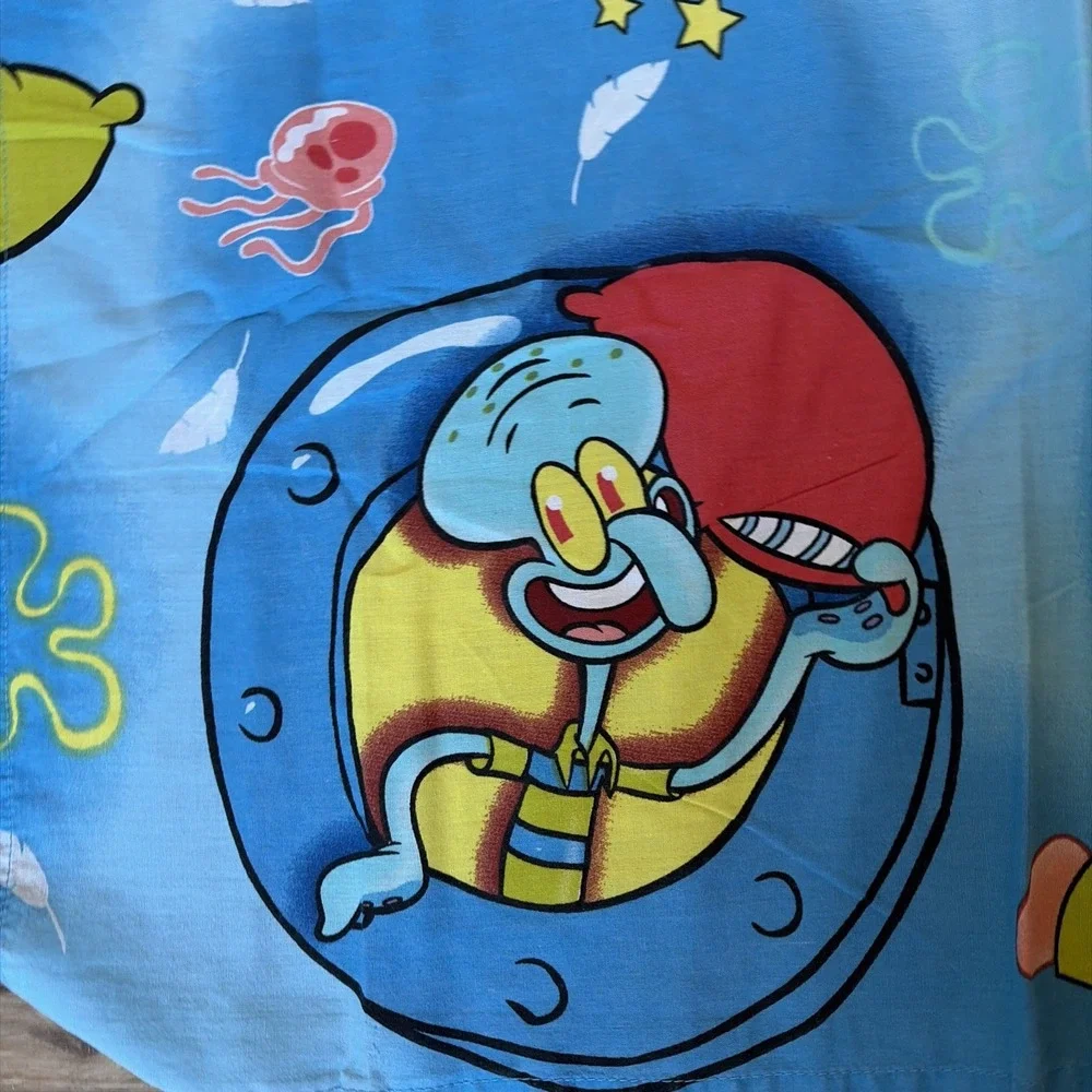 vtg Spongebob Square Pants Blue Flat Sheet Squidward Patrick Gary